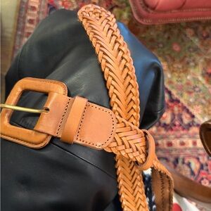 Loeffler Randall Tan Braided Leather Belt